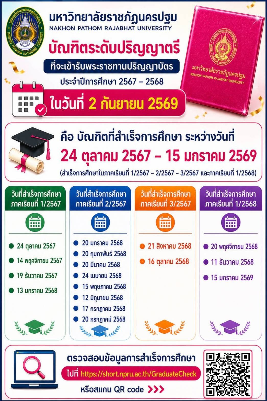 มรภ.นครปฐม แจ้งกำหนดการเข้ารับพระราชทานปริญญาบัตร ประจำปีการศึกษา 2567–2568